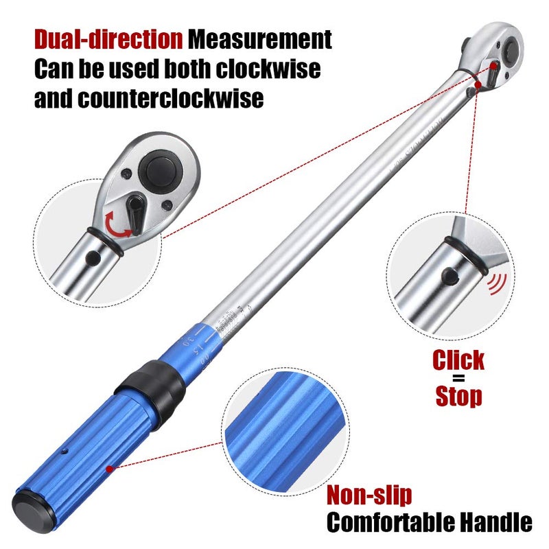 BULLTOOLS 1/2-inch Drive Click Torque Wrench Set Dual-Direction Adjustable 90-tooth Torque Wrench with Buckleï¼ˆ25-250ft.lb / 33.75-337.5Nmï¼‰ - Image 3